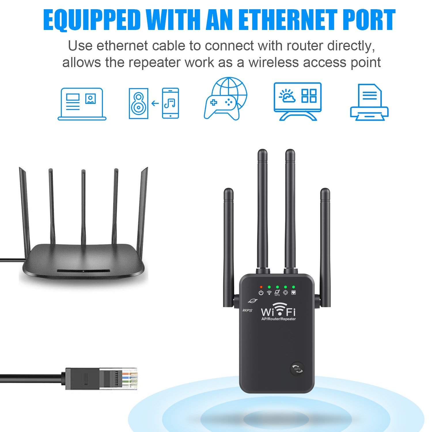 WPS Button 300Mb Wifi Repeater Wifi Extender Signal Booster For Home Dual Band